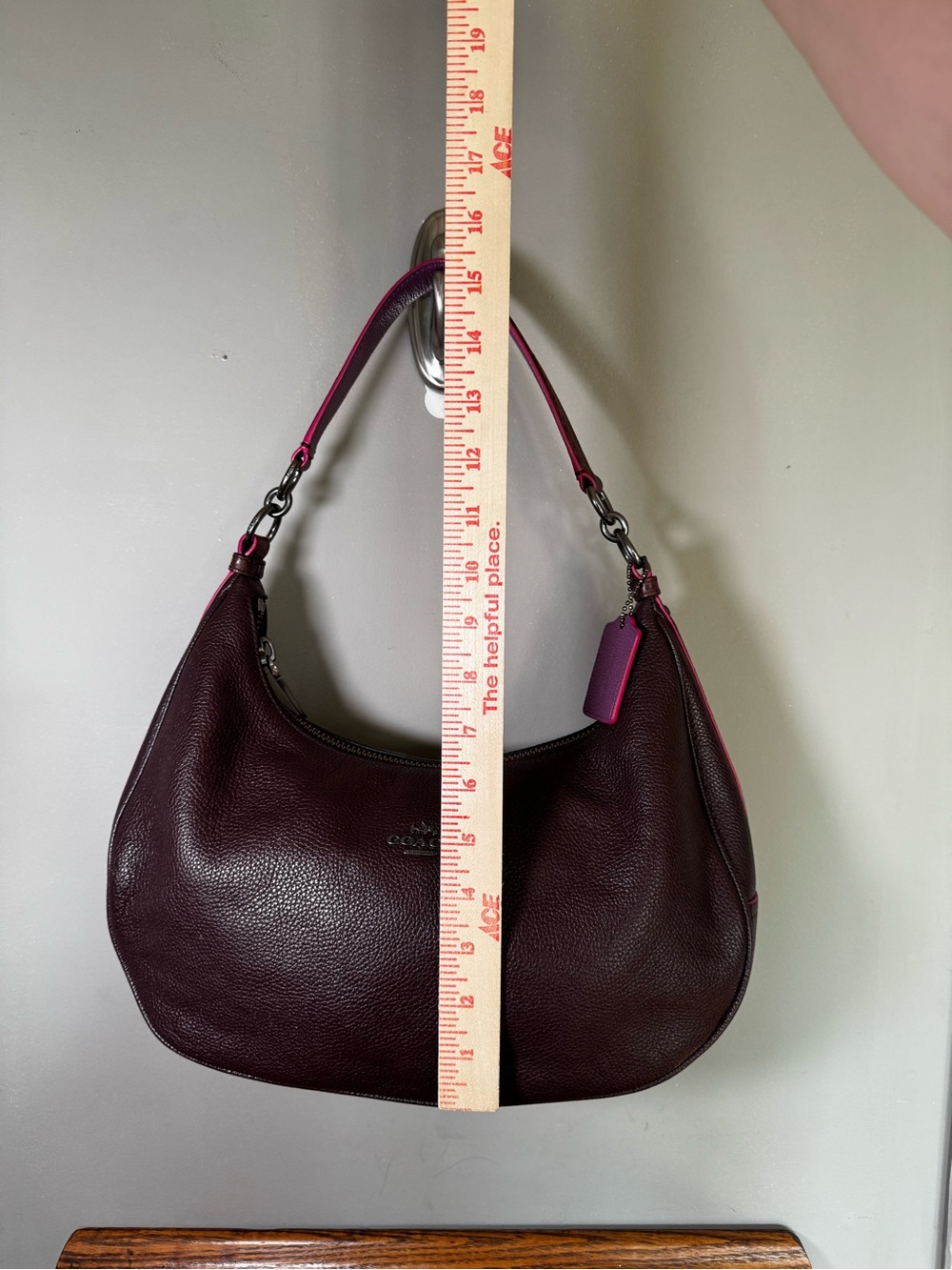 Coach Pebbled Leather Plum Hobo Shoulder Bag F29817 - Picture 12 of 14